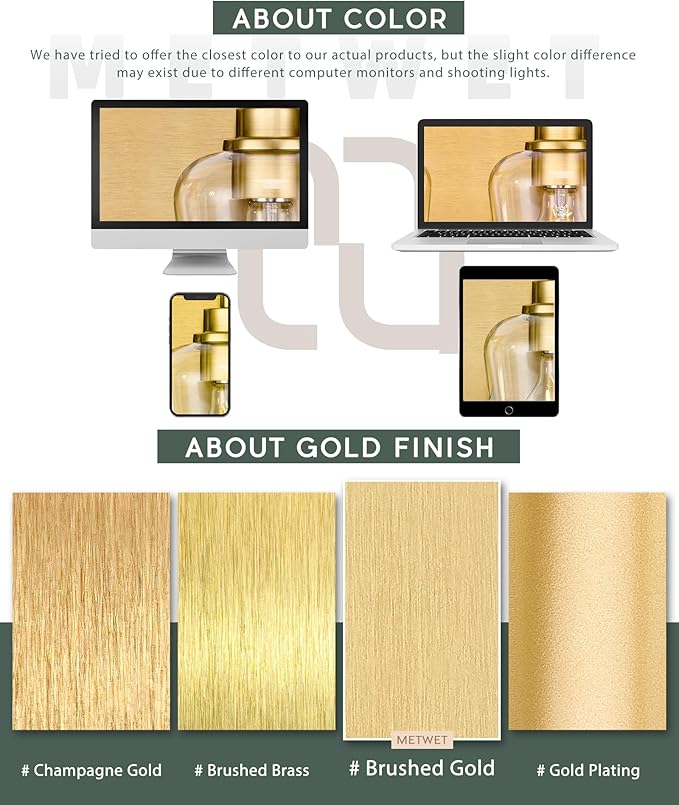 METWET Bathroom Light Fixtures, 4-Light Modern Vanity Light with Clear Glass Wine Glass-Shaped Shade, Vanity Lighting Fixtures Over Mirror, Brushed Gold, VL155-BG-4