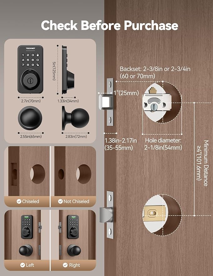 Keyless Entry Door Lock with Handle, Fingerprint Keypad Deadbolt with Handle Set, Smart Door Locks for Front Door with App Control, Auto-Lock, One-Time Code, Easy to Install