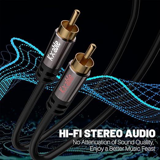 RCA Cable 25FT, 2RCA Male to 2RCA Male Stereo Audio Cable,【Oxygen-Free Copper, Hi-Fi Sound, Double Shielded】2 RCA Car Audio Subwoofer Cord for Home Theater, HDTV, Amplifier, Hi-Fi System, Speaker