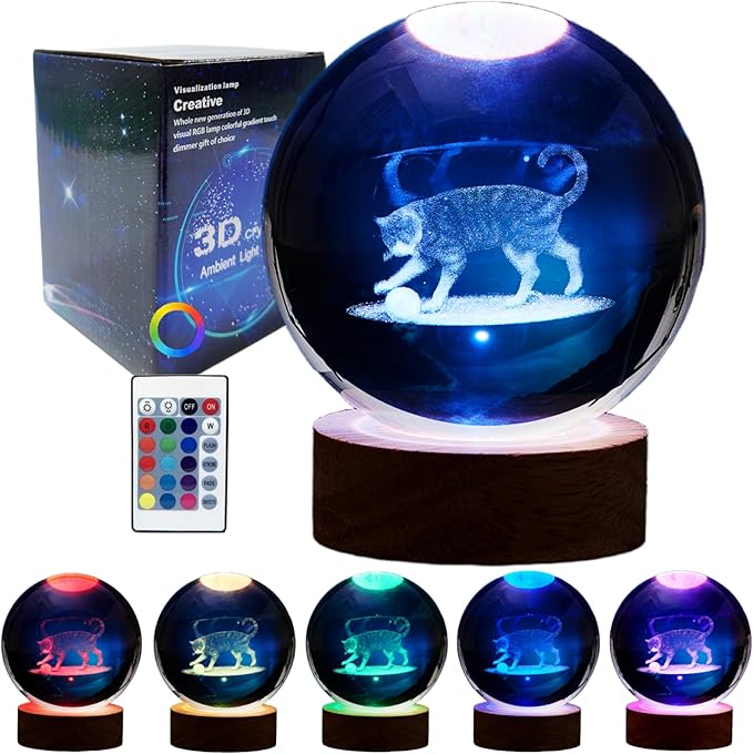 3D LED Cat Night Light, 16 Color Changing Lamp with Dimmable Remote Control