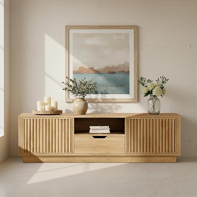 Lab Cosi TV Stand for TVs up to 80'',Modern TVStand with Drawer Storage,TV Console with Adjustable Shelve Storage