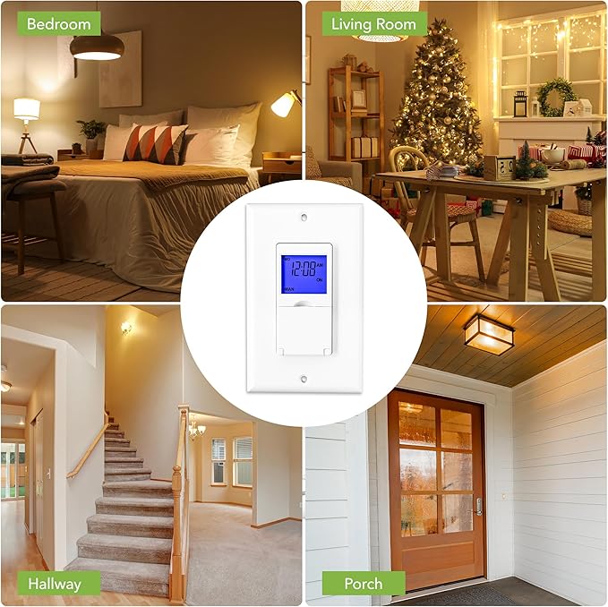 BN-LINK 7 Day Programmable Astronomical Timer Switch for Lights, Sunrise Sunset Programmable Light Switch Timer Indoor in Wall, Neutral Wire Required, Single Pole Only, ETL Listed
