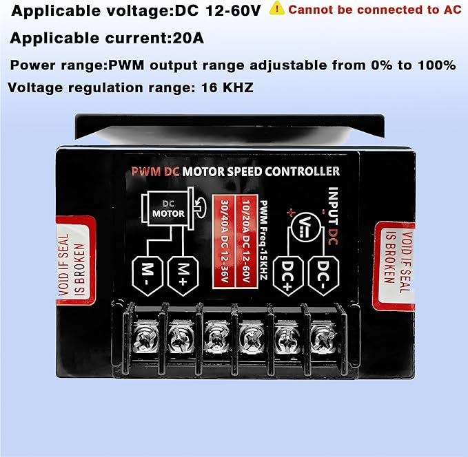 URANT DC12V - 60V/20A Motor Speed Controller, with Forward and Reverse Switch,Suitable for DC Brushless Motors,Forward and Reverse Motor Speed Regulator,DC Motor Speed Controller