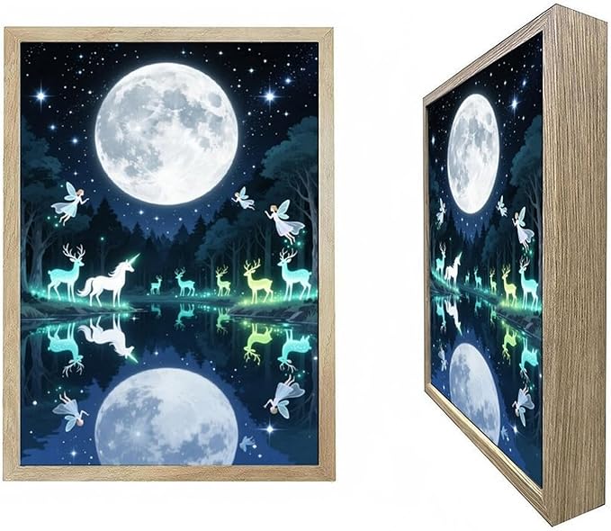 URVIP LED Glowing Photo Frame, 3D Starry-Sky Moon Animal Wall Art, 9x12 Inches Dimmable Light Up Light Painting for Bedroom, Unique Aesthetic Decor, Great Birthday Gift for Women Men