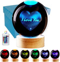 3D Crystal Ball Lamp,Lifelike LED Heart Night Light,16 Color Changing Light,Dimmable Remote Control, Romantic I Love You Lamp