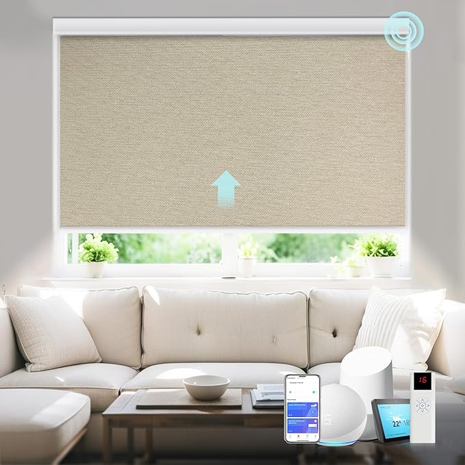 COOLWINDS Motorized Blinds with Remote Cordless Automatic Motorized Shades Custom Blinds for Windows Smart Curtains Compatible with Alexa Google Home(Blackout Sweet Latte,W36 x H72in)