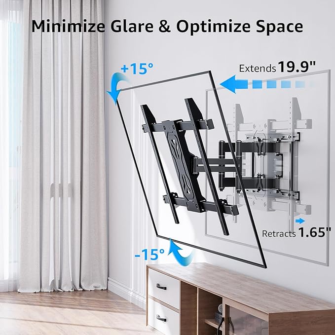 MOUNTUP Heavy Duty Full Motion TV Wall Mount for 50-110 inch Large TVs, Holds 250 lbs, 1.65" Slim TV Bracket with Extension, Swivel & Tilt, Preassembled, Max VESA 800x600mm, Fits 12-24" Studs, MU0096