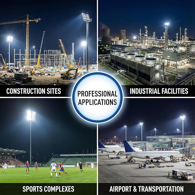 XXBSAZ 300W LED Flood Light Outdoor, High Power Plug-in & Hardwired Commercial Work Light, IP66 Waterproof 6500K Daylight for Parking Lots, Warehouses & Construction Sites (2 Pack)