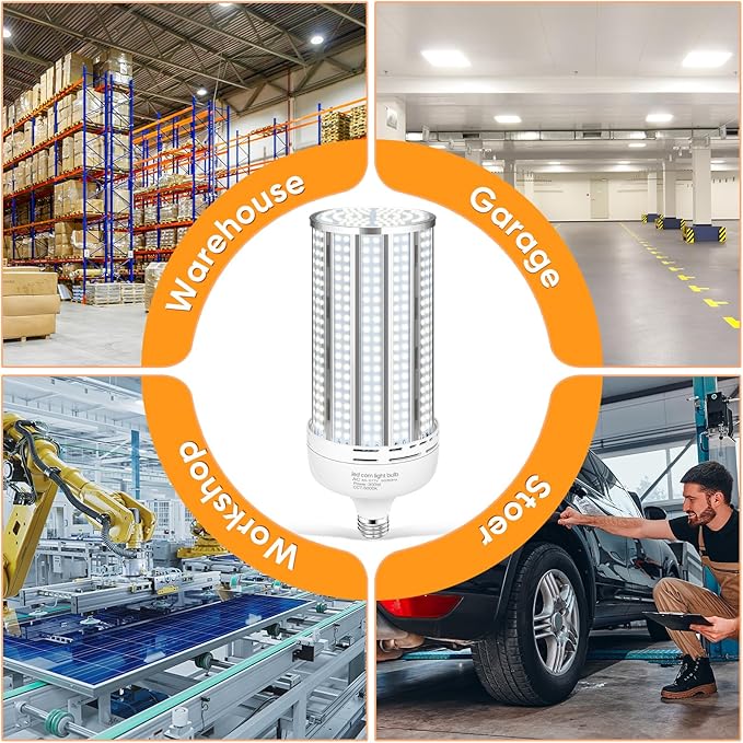 XYCN 2 Pack 300W Corn LED Light Bulb Fanless,5000K Daylight(3000 Watt Equivalent) E26/E39 Large Mogul Base LED Cob Lamp 44,000LM for Outdoor Indoor Garage Warehouse Factory Workshop Street Backyard
