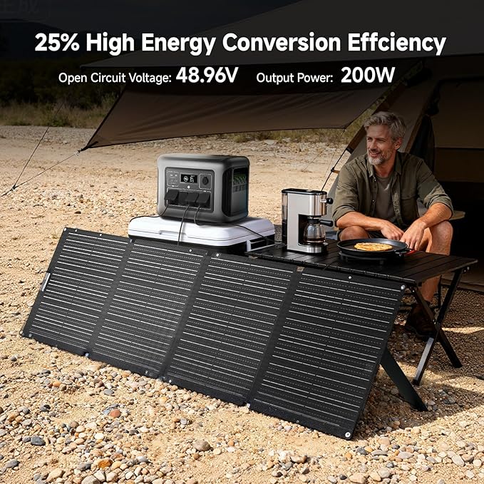 ALLPOWERS SOLAX SE200 200W Portable Folding Solar Panel,High-Efficiency 23%-25% Monocrystalline Solar Charger for Solar Generator,Camping&RV,41.6V Voltage,IP68 Waterproof