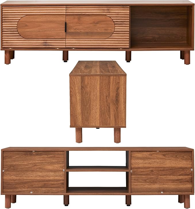 Bifins 63inch Wood TV Stand for Televisions up to 70 Inches,Mid Century Modern Entertainment Center TV Console Table with Storage and Shelf for Living Room Bedroom (Walnut)