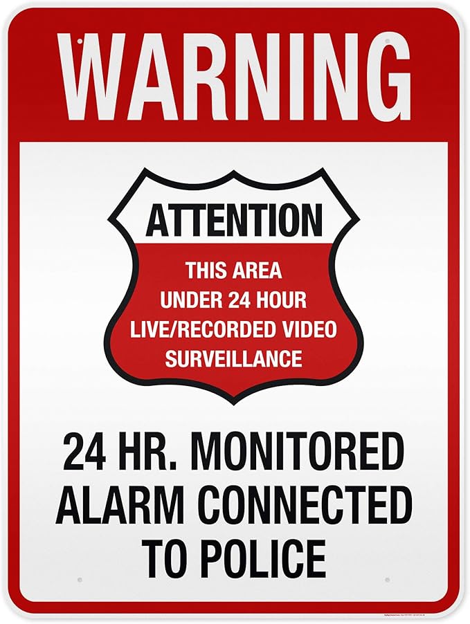 Warning 24 HR. Monitored Alarm Connected To Police Sign, 36x48 Inches, Reflective, Rust Free DiBound, Fade Resistant, Made in USA by My Sign Center