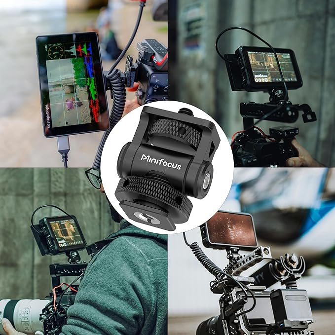 MINIFOCUS Camera Monitor Mount with Cold Shoe, 1/4" Screw for 5" & 7" Field Monitor, Swivel 360° and Tilt 160° Holder for Camera Phone Cage LED Video Light