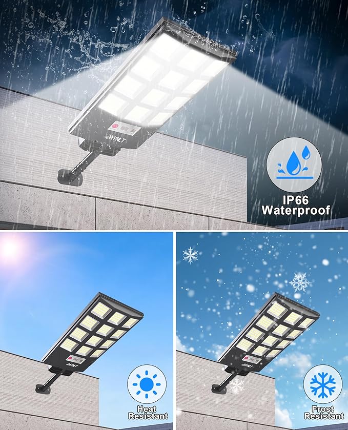 JAYNLT Solar Lights for Outside, 5 Lighting Modes Solar Flood Security Light with Motion Sensor & Dusk to Dawn&Remote, 6500K Street Lamps for Yard Garden,Shop - 2PACK
