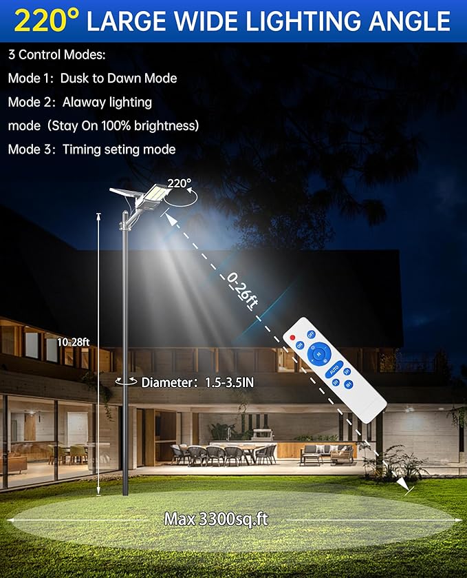 JAYNLT Y-6500W Solar Street Lights Outdoor, 650000LM 6500K High Powered Commercial Parking Lot Lights Dusk to Dawn, Waterproof Solar Security Flood Lamps with Remote for Driveways, Basketball Courts
