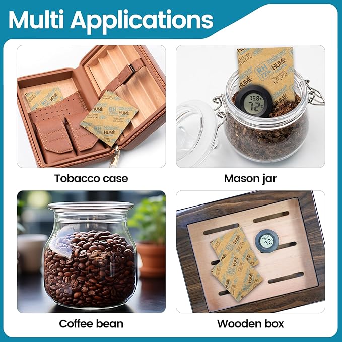 Wisesorb 72% Two-Way Humidity Control Packs- 8 Gram Moisture Absorbers for Herbs, Wood Humidifier Boxes - Natural Craft Paper Design, Individually Sealed Packets, Prevents Leaks [15 Pack]