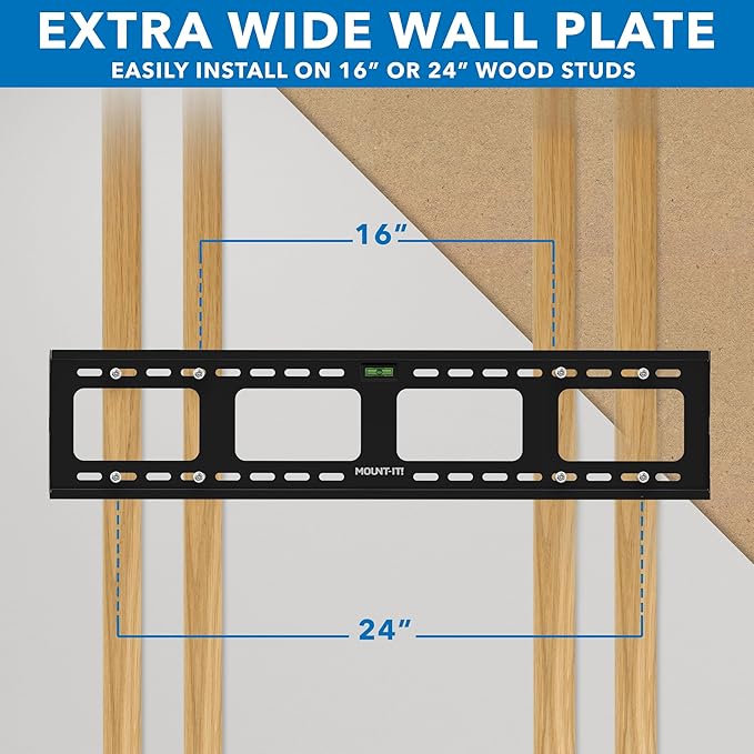 Mount-It! Low-Profile Tilt TV Wall Mount | Ultra-Slim Bracket for 43-90 Inch TVs | Downward Tilt for Anti-Glare | Heavy-Duty Steel Holds 220 lbs | VESA 800x600 | Stud & Concrete Installation