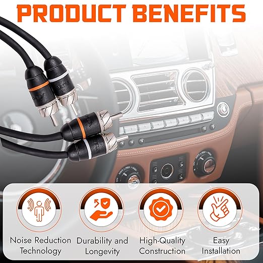 Elite Audio Premium Series 1.5ft. 2-Channel Car Audio RCA Short Cable – Double Shielded, Oxygen Free Copper, Noise Reducing Audio Cable for Amplifiers, Subwoofers, Speakers, Processors – PRM1.5