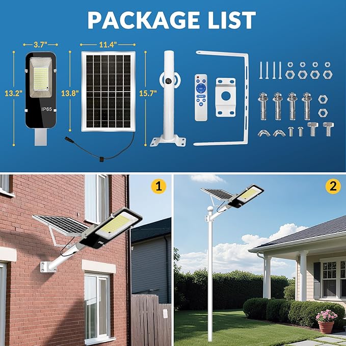 LYKENTOR Solar Lights Outdoor Waterproof IP65: 2 Pack 10000mAH Solar Street Light, Dusk to Dawn Outdoor Solar Lights for Yard, Basketball Court, Parking Lot Lights Commercial with Remote Control