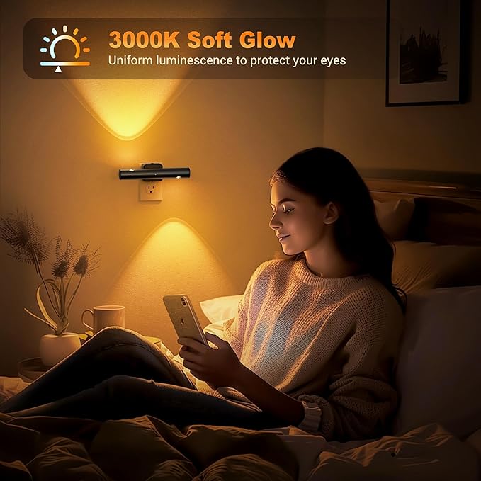 JandCase LED Night Light, Modern Night Lights Plug into Wall, 0-100LM Adjustable Brightness with Dusk-to-Dawn Sensor, Dimmable Night Lights for Bathroom, Hallway, Bedroom,Stairway