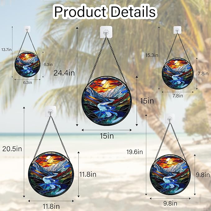 AMDERVEN Stained Glass Window Hanging, Canyon Mountains Sunset View Sun Catcher for Window Home Decor Landscape Suncatcher Mother's Day Birthday Gifts for Women Men Mom and Nana 6.3 in