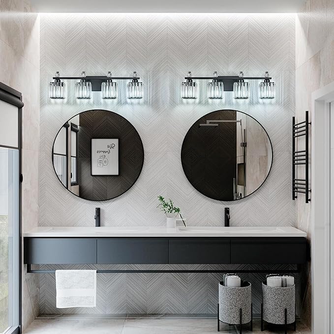FDPBY Vanity Lights 4-Light Modern Crystal Vanity Light Sand Black Bathroom Light Fixtures Over Mirror Crystal Bathroom Vanity Lighting Fixtures