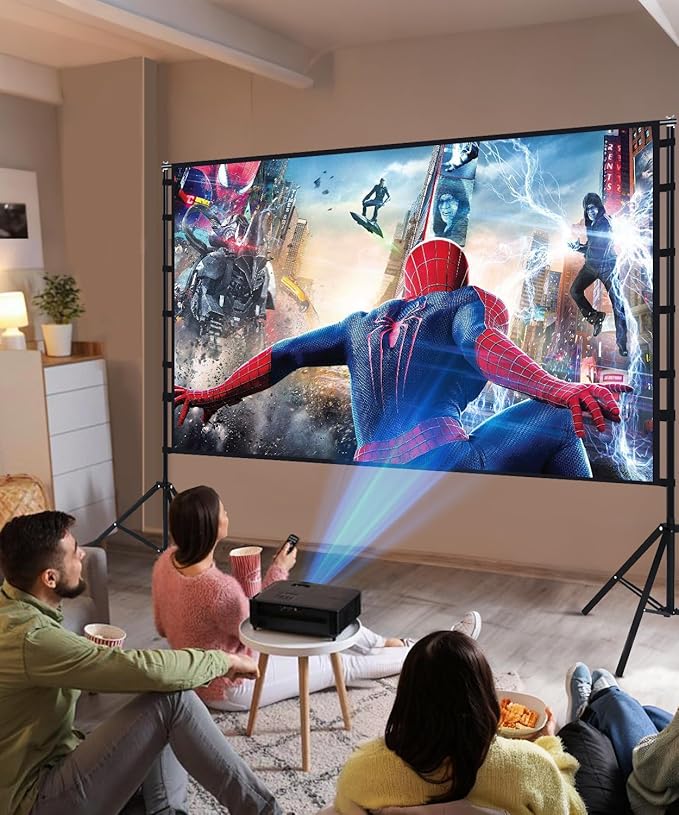 STWUI Projector Screen with Stand - 150 Inch Portable Projector Screens Outdoor Indoor Projector Screen 16:9 4K HD Outdoor Movie Screen with Carry Bag,Enioy Home Theater Projection Screen