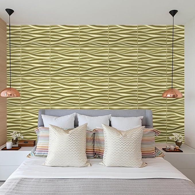 STICKGOO 3D Wall Panels for Interior Wall Decor, Champaign Gold Wave Design Accent Wall Panels, 19.7" x 19.7" Decorative PVC Wall Panels for Living Room, Lobby, Office