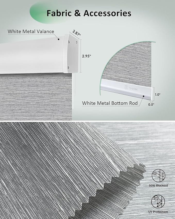Yoolax Motorized Blinds App Control, Light Filtering Motorized Shades for Windows, Cordless Automatic Roller Shades for Bedroom Living Room Office(Light Filtering Jacquard Gray, 55" W x 72" H)