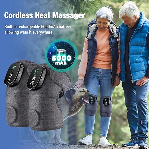 NORTHERN BROTHERS Cordless Knee Massager with Heat Vibration for Pain Relief, MAXwarm 4.0 - Electric Heated Knee Brace with 3 Heat Levels and 3 Massage Mode, Gifts for Men Women Dad Mom (Grey, Pair)