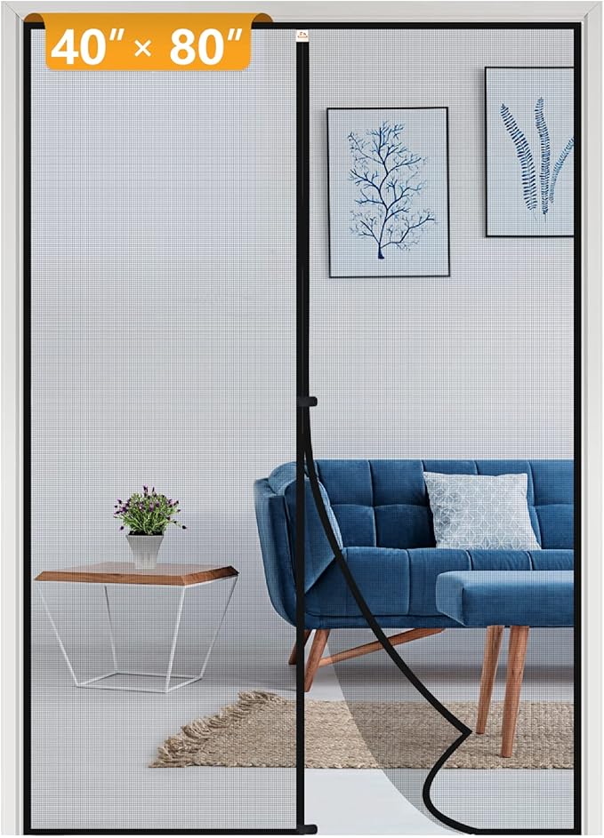 Yotache Magnetic Screen Door Fits Door Size 40 x 80, Screen Size 42" x 81" Reinforced Fiberglass Net Curtain for Walk Through Door Black