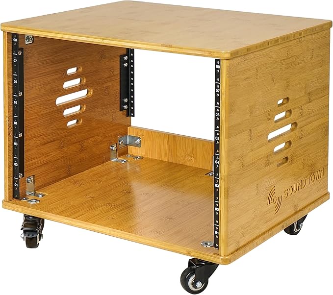 Sound Town DIY 8U Solid Carbonized Bamboo Studio Rack w/ 16" Depth, Ventilation, Rubber Feet, Casters for Recording Room, PA/DJ Equipment, Home Audio (STBR-8UW)