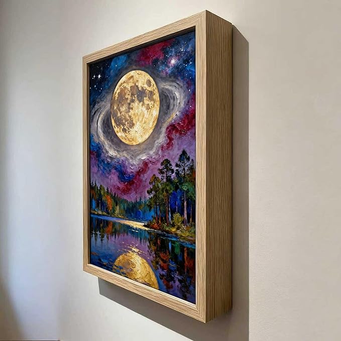 URVIP LED Glowing Photo Frame, 3D Starry-Sky Blue Moon Wall Art, 9x12 Inches Dimmable Light Up Light Painting for Bedroom, Unique Aesthetic Decor, Great Birthday Gift for Women Men