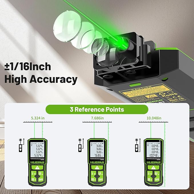 Laser Measuing Tool with Bluetooth APP, 200ft, ±1/16" High Accuracy, Huepar Rechargeable Green Beam Laser Distance Meter Multiple Measurement Modes, IP54 Durable for Home & Construction