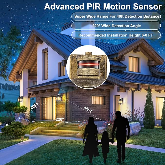 XANGQAN Bronze Outdoor Motion Sensor Lights - Dusk to Dawn Lighting Fixture for Outside House Exterior - Wall Mount Porch Lantern with Yard Front Motion Detector - Garage Patio Anti-Rust Light