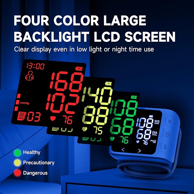 VivaGuard Wrist Blood Pressure Monitor for Home Use, LCD Backlit Dispaly BP Machine Automatic Digital Wrist Blood Pressure Cuff with Heartbeat Detector, 2 * 99 Memory, Carrying Case, 2 AAA Batteries