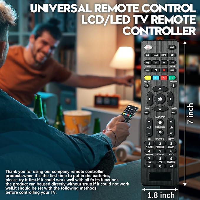 Universal TV Remote Control is Suitable for LED Smart TVS of LG,Samsung,Sony,Philips,Panasonic,Sharp,Toshiba,Hitachi,VIZIO,TCL,JVC,Hisense and Other Brands (1pack)