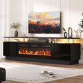 oneinmil 90'' Fireplace TV Stand with 50” Electric Fireplace, 2 Tier TV Console Stand for TVs Up to 100", LED Light Entertainment Center, Fireplace for The Living Room TV Stand, Black