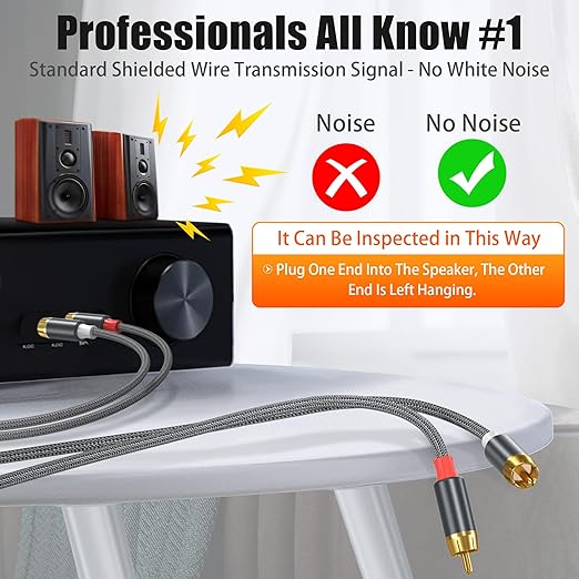 AGVEE 6.6ft RCA Cable, 2 RCA Male Thickened Six Claws Plug Stereo Auxiliary Audio Cord for Home Theater, Amplifier, Active Speakers or Subwoofer, Gray