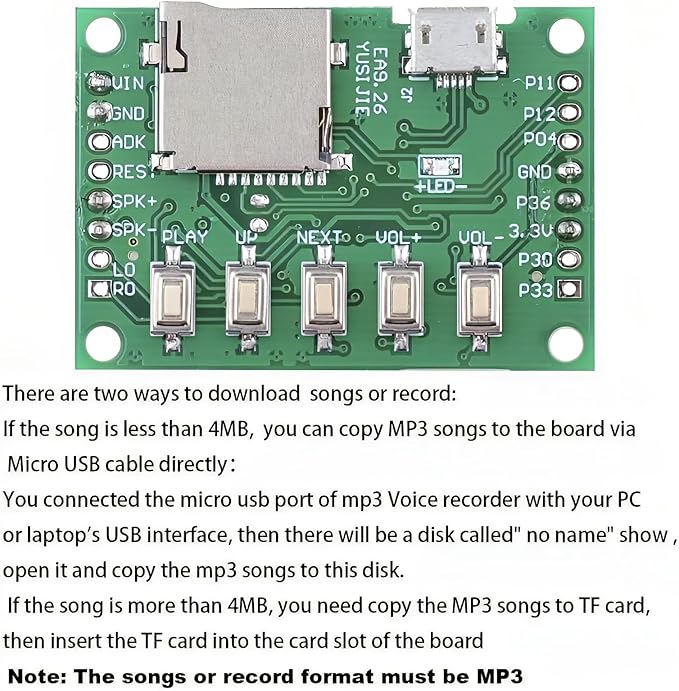 Geekstory MP3 Playback Kit Voice Recording Module Sound Recorder Board with Speaker+PIR Sensor Support USB Download and TF Card for DIY Welcoming Toys Greeting Card Music Box