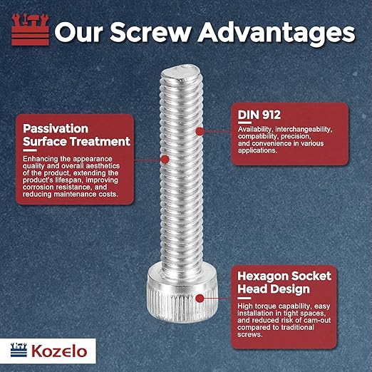 Kozelo 25pcs Socket Head Cap Screws - [M6-1 x 30mm] 304 Stainless Steel Allen Socket Drive for Electrical Motor 3D Printing Fan Engine Replacement Use, Silver