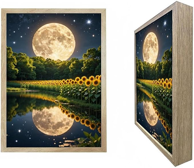 URVIP LED Glowing Photo Frame, 3D Starry-Sky Blue Moon Wall Art, 9x12 Inches Dimmable Light Up Light Painting for Bedroom, Unique Aesthetic Decor, Great Birthday Gift for Women Men