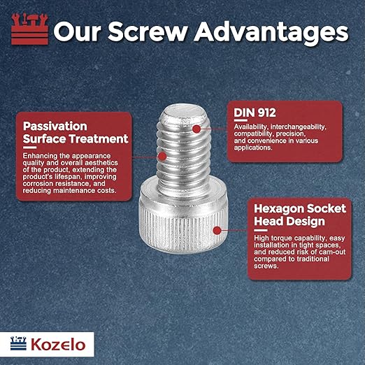 Kozelo 20pcs Socket Head Cap Screws - [M8-1.25 x 12mm] 304 Stainless Steel Allen Socket Drive for Electrical Motor 3D Printing Fan Engine Replacement Use, Silver
