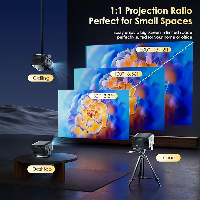 ZENTALITY Projector with WiFi and Bluetooth, Electric Focus & Vertical Keystone, 1080P HD 4K Support, Smart Projector with Built-in Streaming Apps, Portable Projector for Outdoor & Home Movie