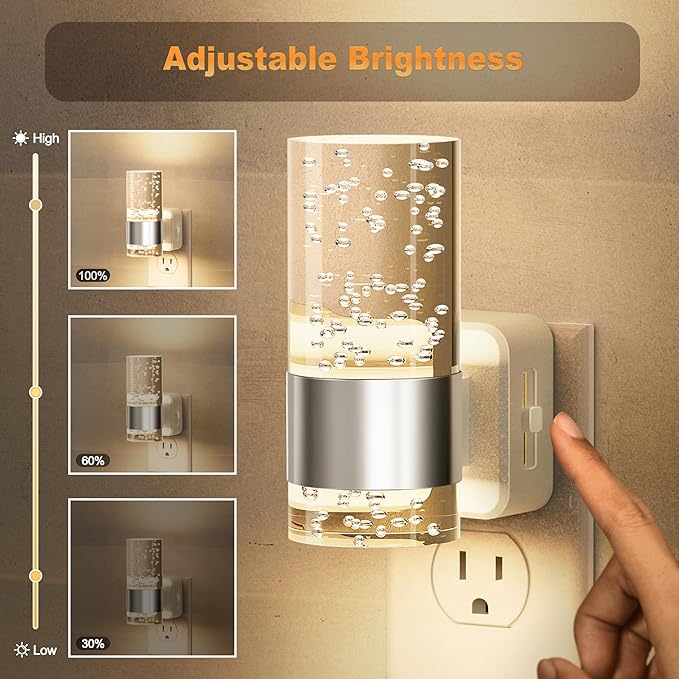 JandCase Night Light, Night Lights Plug into Wall,2 Pack 3000K Warm White LED Nightlight with Adjustable Brightness, Automatic Night Light Plug in with Light Sensor for Bathroom Hallway Christmas Gift