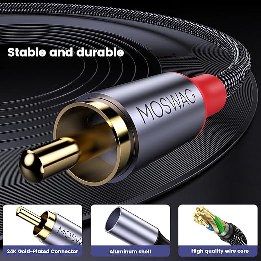 MOSWAG RCA Splitter, 1 Female to 2 Male, RCA Y Splitter Audio Video Cable Splitter Adapter for Amplifiers, Gaming Consoles, CD Player, Subwoofer, Home Theater, HDTV