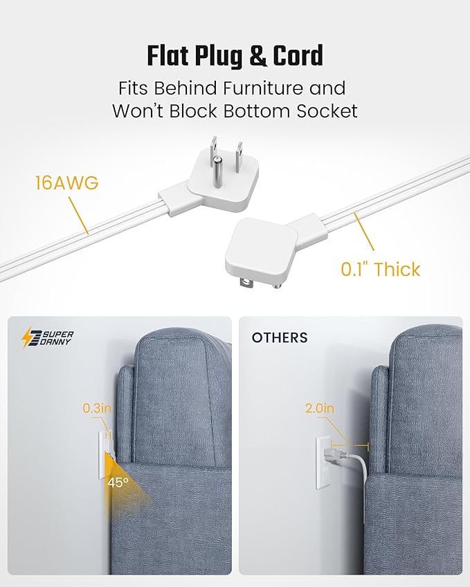 35W Fast Charging SUPERDANNY 4-Outlet 4-USB Power Strip with 20W C Port Fast Charge–6FT Extension Cord, Surge Protector 1080J, Overload Switch, Mountable, for Home, Office, School, Dorm - White