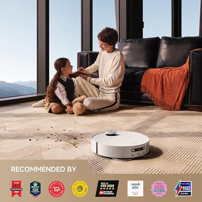 DREAME X50 Ultra Complete Robot Vacuum and Mop with Auto-Empty and Mop Self-Cleaning, 20,000Pa Suction, Obstacle Avoidance and 360° Navigation, Corner to Edge Deep Cleaning, Detangling Brush (White)
