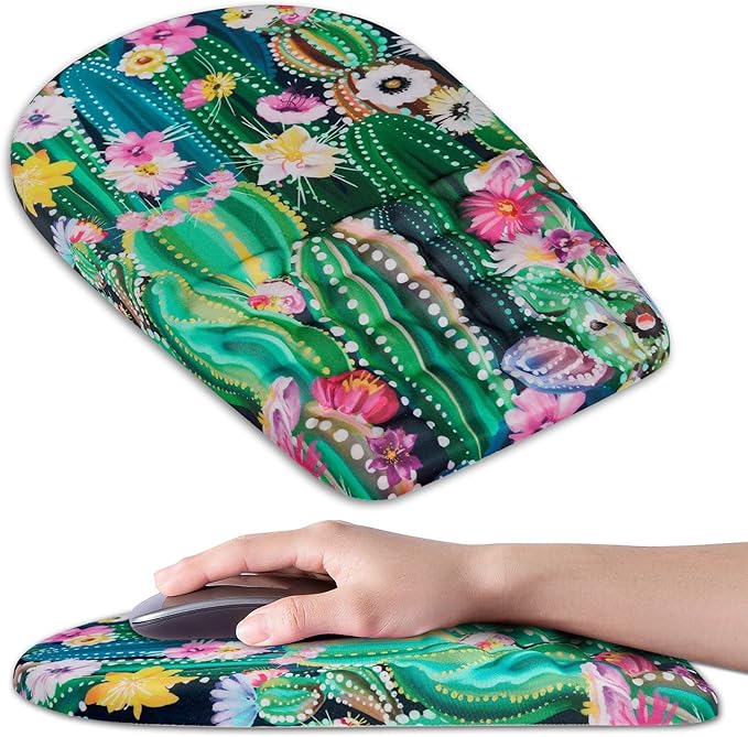 BOCHEERY Ergonomic Mouse Pad Wrist Support,Upgrade Mousepad with Massage Design,Non-Slip PU Base Desktop Mouse Pads for Pain Relief, Computer, Office & Home,12 x 8 in（F-Abstract Cactus）