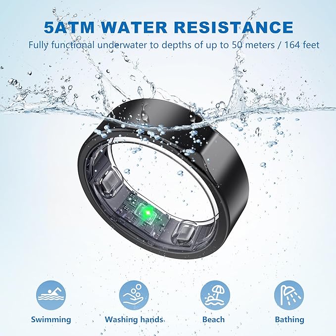 Smart Ring for Women Men, Valentine's Day Gifts, Minimalist Fitness Ring with Heart Rate, Stress, Sleep, Step, Calorie Tracking, 5ATM Waterproof for iPhone and Android,No Subscription (Black, 12)
